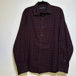 Perry Ellis Mens Button Up Shirt Plaid Long Sleeve Size L Cotton Blend